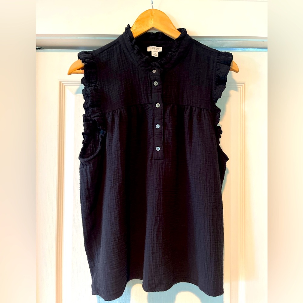 JCREW sleeveless popover gauze cotton ruffle collar/sleeve BLACK XL